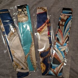 NEW Set Of 4 Colorful Patterned Silk Hair Or Purse Scarf Ties
